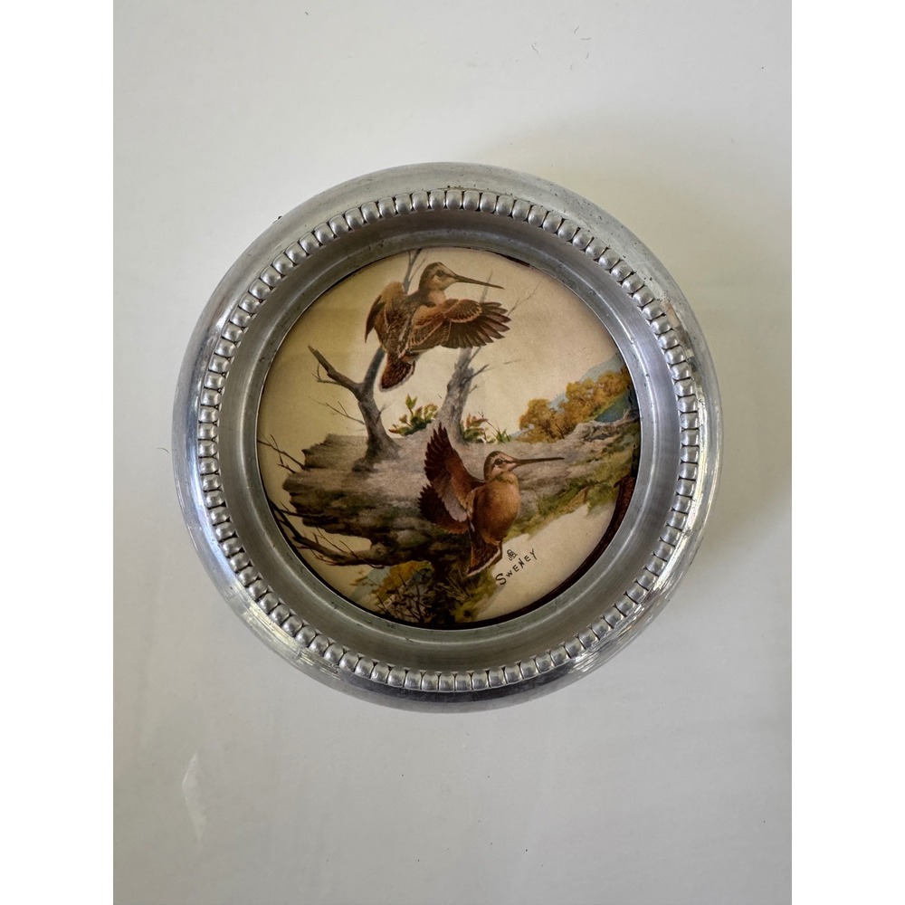 Vintage Fredric Sweney Woodcock Bird Art Metal Coaster Lefton Iron & Metal Co